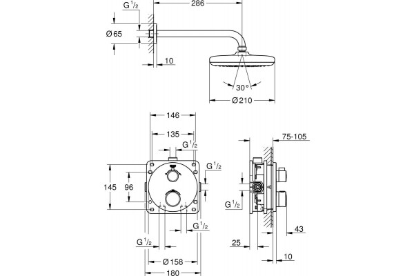 Душевой комплект Grohe Grohtherm 34726000 хром,  в современном стиле
