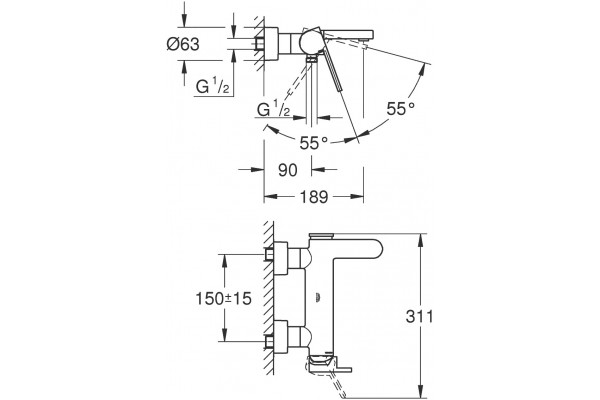 Смеситель Grohe Plus 33553003 для ванны с душем, однорычажный, хром