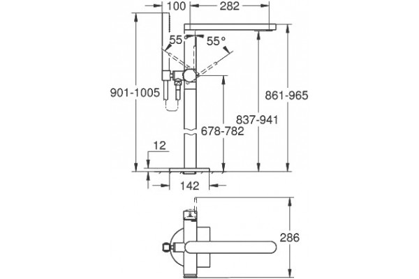 Смеситель Grohe Plus 23846003 напольный однорычажный, хром, длина излива 28.2 см