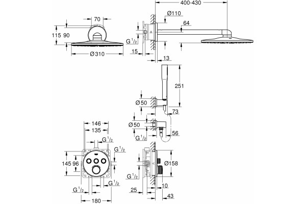 Душевой комплект Grohe Grohtherm SmartControl 34705000 с термостатом, хром, шланг 150 см