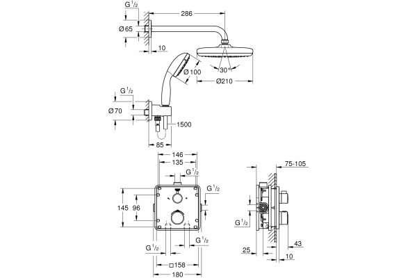 Душевой комплект Grohe Grohtherm 34729000 хром, шланг 150 см