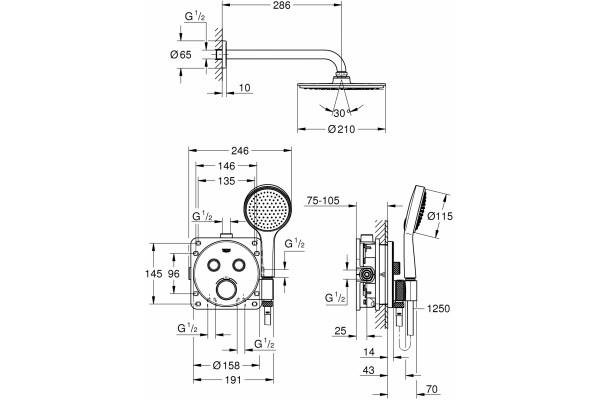 Душевой комплект Grohe Grohtherm SmartControl 34743000 хром, шланг 125 см