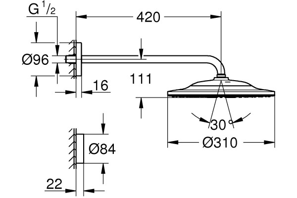 Верхний душ Grohe Rainshower 310 SmartConnect 26640000 с пультом дистанционного управления, хром,  в современном стиле