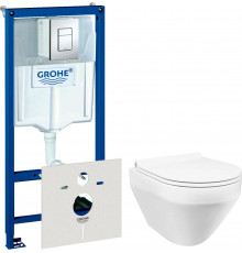 Комплект Система инсталляции для унитазов Grohe Rapid SL 38775001 4 в 1 с кнопкой смыва + Унитаз подвесной Am.Pm Spirit FlashClean + Крышка-сиденье Am.Pm Spirit V2.0 C707857WH 
