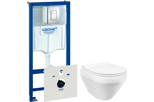 Комплект Система инсталляции для унитазов Grohe Rapid SL 38775001 4 в 1 с кнопкой смыва + Унитаз подвесной Am.Pm Spirit FlashClean + Крышка-сиденье Am.Pm Spirit V2.0 C707857WH с микролифтом, цвет белый, бачок 3/6 л