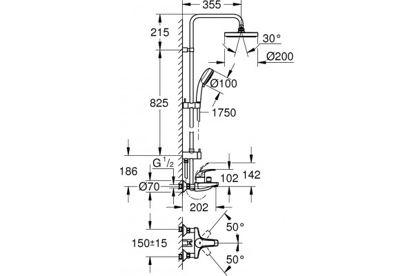 Душевая стойка Grohe Tempesta Cosmopolitan 26305001 хром, штанга 116.7 см