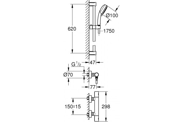 Душевой комплект Grohe Grohtherm 800 Cosmopolitan 34768000 хром, шланг 175 см
