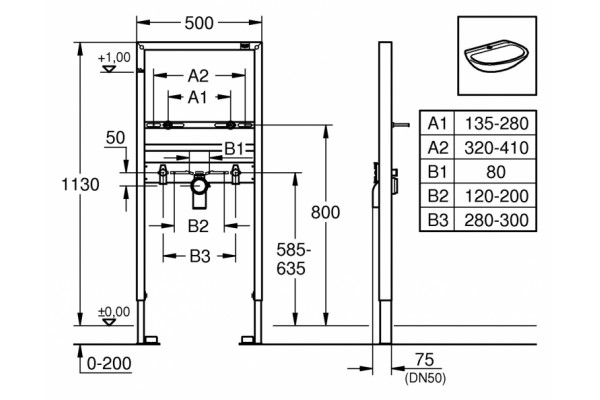 Система инсталляции для раковин Grohe Rapid SL  цвет синий, 50x7.5x133 см