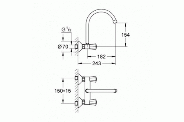 Смеситель для кухонной мойки Grohe Costa L, настенный с высоким изливом, двухвентильный, хром