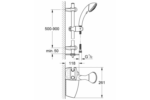 Душевой гарнитур Grohe Movario (ручной душ, штанга 900 мм, шланг 1750 мм), хром, с полочкой-мыльницей