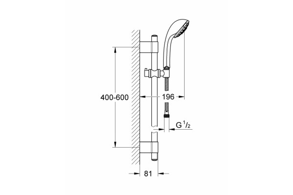 Душевой гарнитур Grohe Relexa Five 100 (ручной душ, штанга 600 мм, шланг 1750 мм), хром