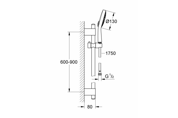 Душевой гарнитур Grohe Power&Soul Cosmopolitan 130 (ручной душ, штанга 900 мм, шланг 1750 мм), хром, 4 режима