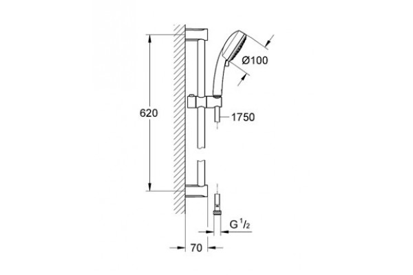 Душевой гарнитур Grohe Tempesta Cosmopolitan 100 (ручной душ, штанга 600 мм, шланг 1750 мм), хром, 3 режима