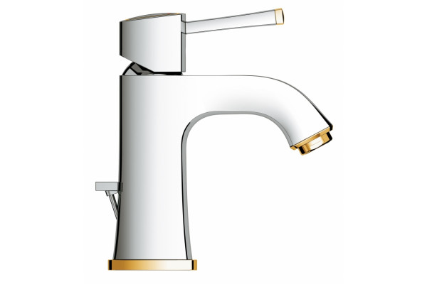 Смеситель для раковины Grohe Grandera с донным клапаном, однорычажный, хром/золото