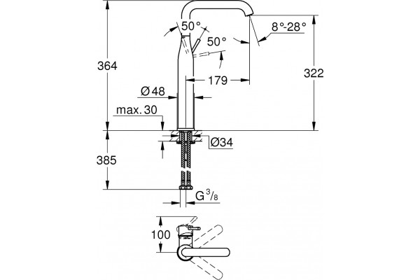 Смеситель Grohe Essence New 32901DC1 для раковины, суперсталь, однорычажный, высота излива 32.2 см