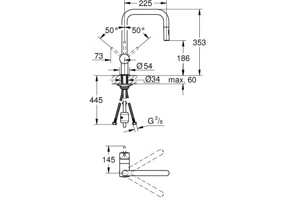 Смеситель Grohe Minta 32322A02 для кухонной мойки, темный графит, однорычажный, черный