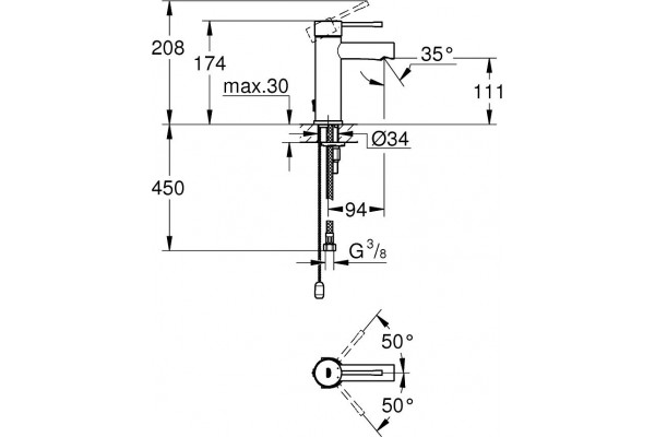 Смеситель Grohe Essence New 32899001 для раковины, хром, однорычажный, высота излива 11.1 см
