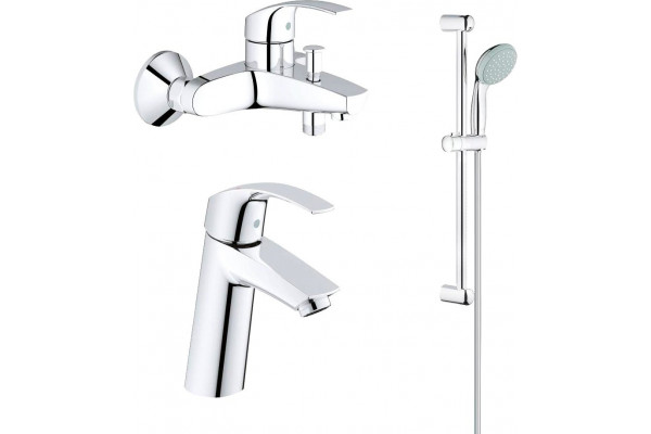 Душевой комплект Grohe Eurosmart 124458 для ванны с душем, хром, шланг пластиковый 175 см