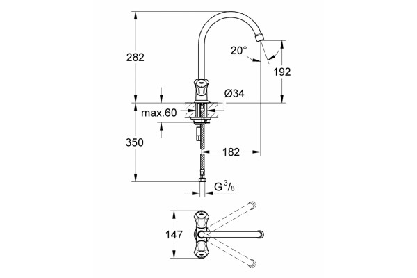 Смеситель для кухни GROHE Costa L двухвентильный, хром, высота излива 19.2 см