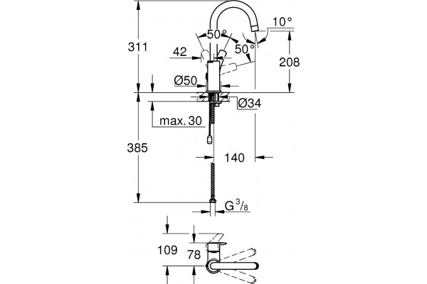 Смеситель Grohe Eurosmart 23743003 для раковины однорычажный, хром