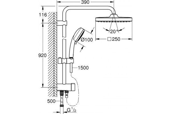 Душевая стойка Grohe Tempesta Cosmopolitan System 250 26694000 хром, штанга 103.6 см