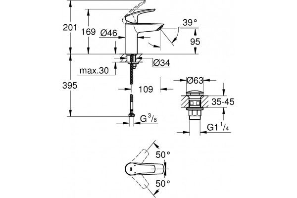 Смеситель Grohe Eurosmart 23922003 для раковины однорычажный, хром