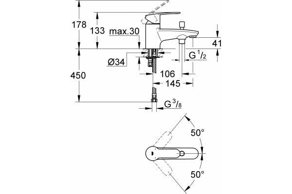 Смеситель Grohe Eurostyle Cosmopolitan 33614002 на борт ванны, хром, однорычажный, длина излива 14.5 см