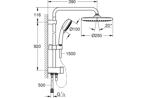 Душевая стойка Grohe Tempesta Cosmopolitan System 250 26675000 хром, штанга 103.6 см