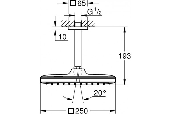 Верхний душ Grohe Tempesta 250 Cube 26683000 хром, штанга 19.3 см