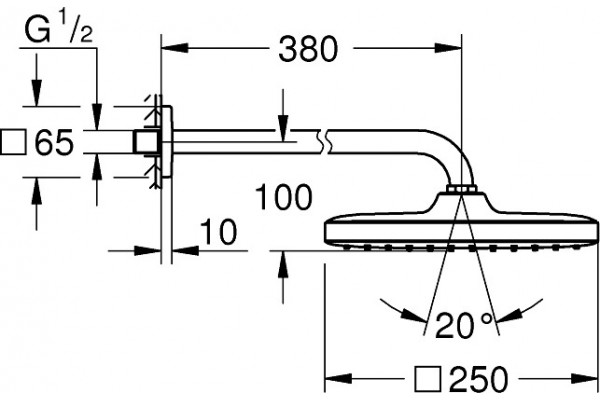 Верхний душ Grohe Tempesta 250 Cube 26682000 хром, штанга 13.25 см