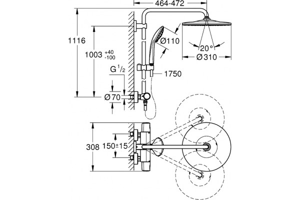Душевая стойка Grohe Euphoria System 310 26075001 хром, штанга 115.1 см