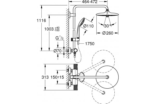 Душевая стойка Grohe Euphoria System 260 27615002 хром, штанга 116.7 см