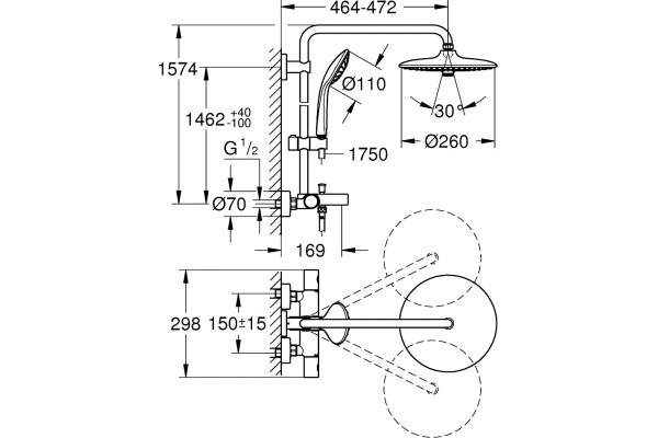 Душевая стойка Grohe Euphoria System 260 27475002 хром, штанга 160.9 см