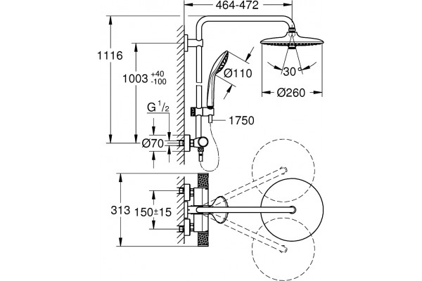 Душевая стойка Grohe Euphoria System 260 27296003 хром, штанга 115.1 см