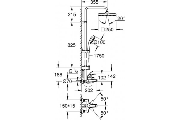 Душевая стойка Grohe Tempesta Cosmopolitan System 250 Cube 26693000 хром, штанга 126.1 см