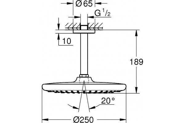 Верхний душ Grohe Tempesta 250 26669000 хром штанга 18.9 см, 1 режим