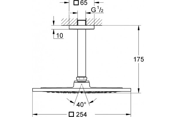 Верхний душ Grohe Rainshower F-Series 10″ 26071000 хром штанга 17.5 см, размер 25.4 см