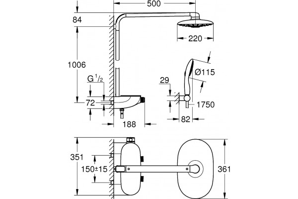 Душевая стойка Grohe Rainshower System SmartControl Duo 360 26250LS0 белая луна хром, штанга 112.6 см