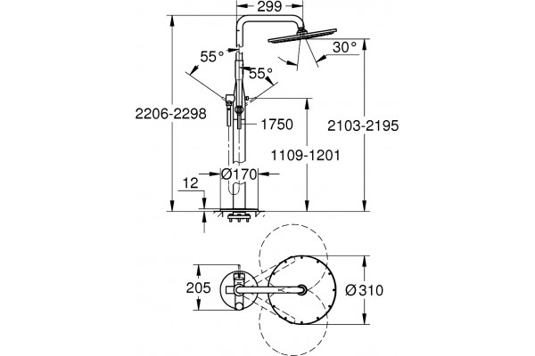 Душевая стойка Grohe Essence New 23741001 напольная, хром, штанга 229.8 см, шланг пластиковый 175 см