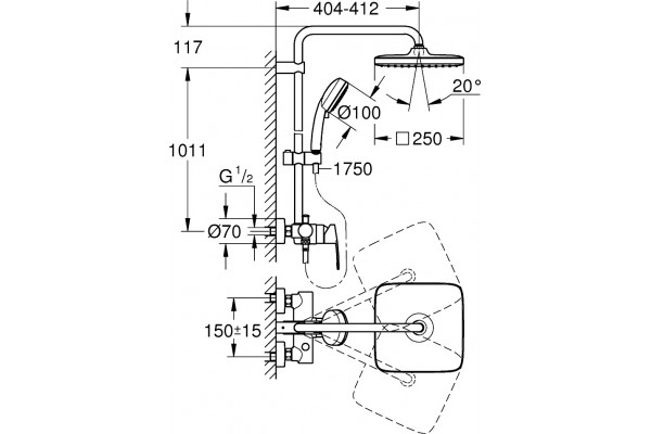 Душевая стойка Grohe Tempesta Cosmopolitan System 250 26692000 хром, штанга 116.3 см