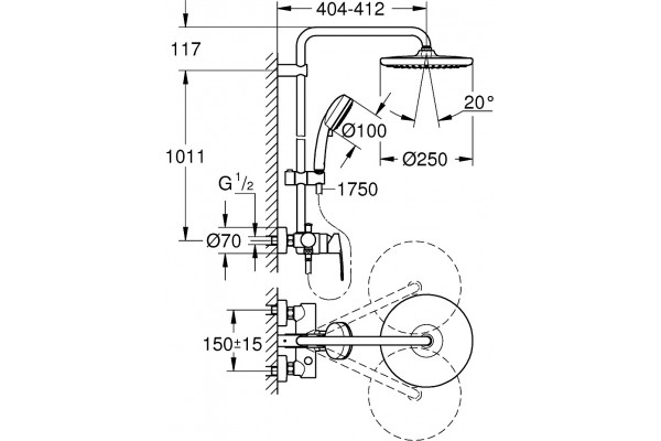 Душевая стойка Grohe Tempesta Cosmopolitan System 250 26673000 хром, штанга 116.3 см