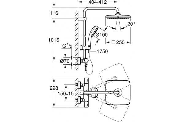 Душевая стойка Grohe Tempesta Cosmopolitan System 250 26689000 с термостатом, хром, штанга 116.7 см