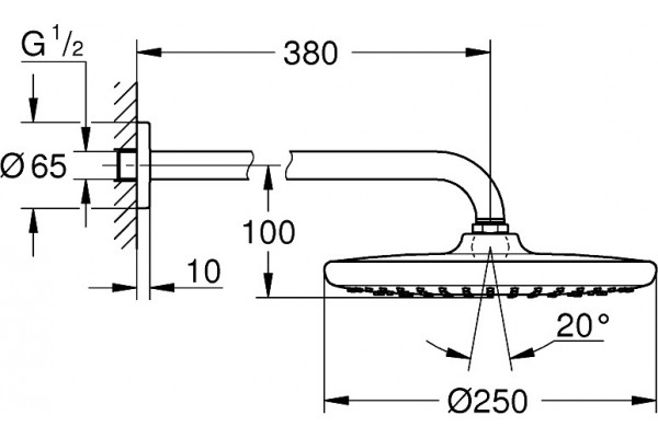 Верхний душ Grohe Tempesta 250 26663000 хром, штанга 13.25 см, 1 режим
