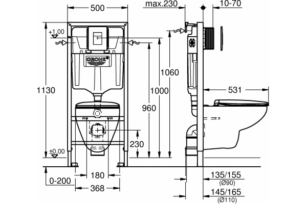 Комплект Grohe Solido 39586000 подвесной унитаз + инсталляция + кнопка цвет белый,  в современном стиле