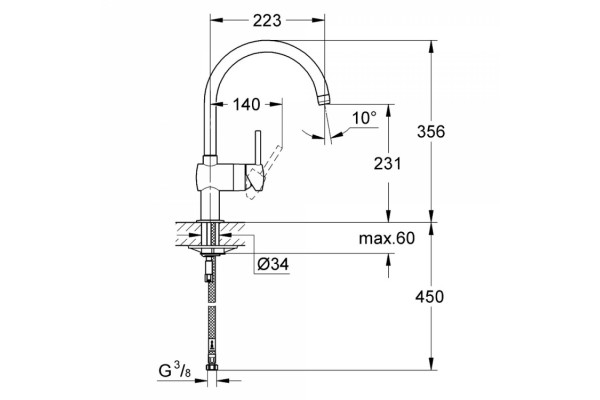 Смеситель для кухонной мойки Grohe Minta с C-изливом, однорычажный, матовый