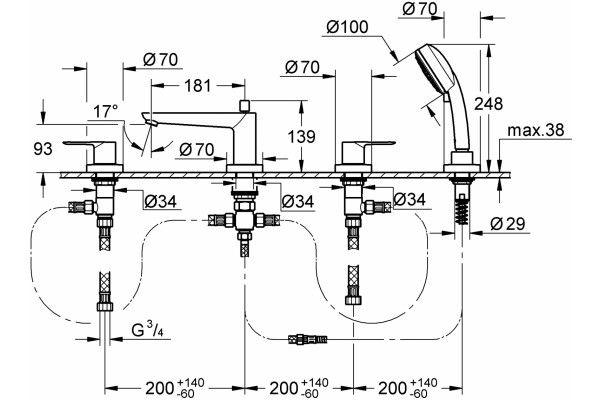 Смеситель Grohe BauLoop 2511900A на борт ванны двухвентильный, хром