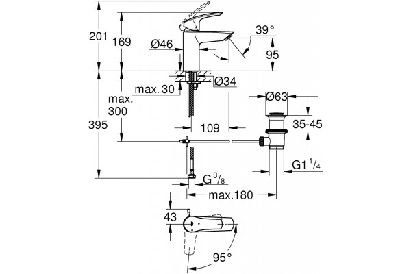 Смеситель Grohe Eurosmart 32926003 для раковины однорычажный, хром