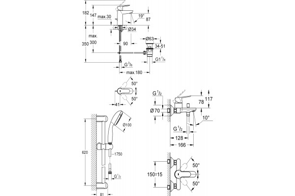 Душевой комплект Grohe BauEdge 122271 хром, шланг 175 см
