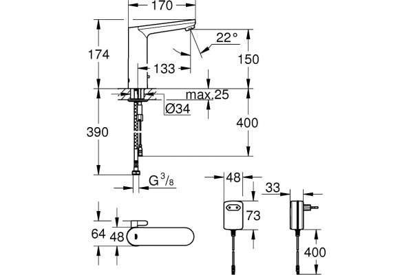 Смеситель Grohe Eurosmart Cosmopolitan E 36421000 для раковины сенсорный, хром