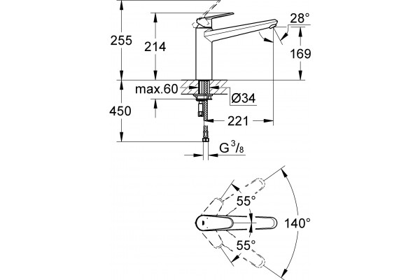 Смеситель Grohe Eurodisc Cosmopolitan 33770002 для кухонной мойки однорычажный, хром